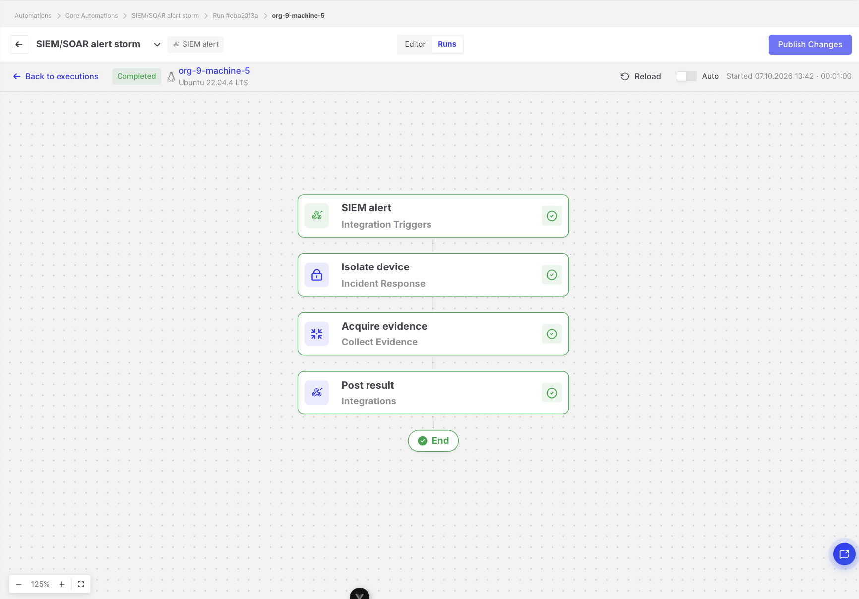 Actions: Execution details with step statuses